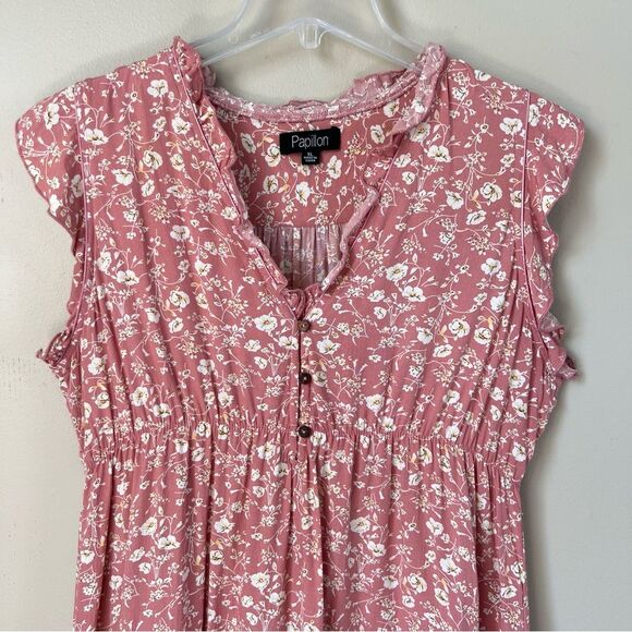 Papillon Floral Babydoll Tea Rose Flutter Sleeve Mini Summer Dress SZ XL - Jr - Picture 2 of 12